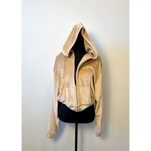 Skims Velour Cropped Zip Up Hoodie in Tan Fawn Sand Size XL Full Zip Warmer